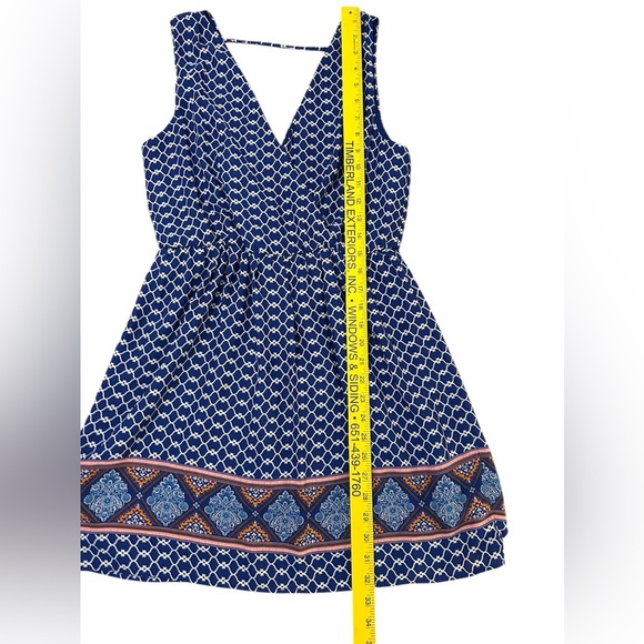 One Clothing Los Angeles Blue & White Boho Print Open Back Sleeveless Mini Dress - Picture 10 of 10